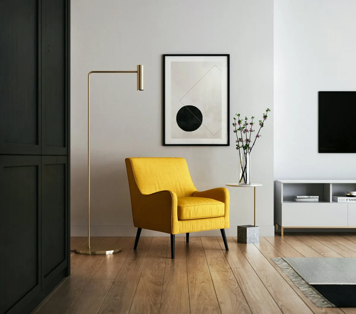 Interior with sofa and wall art